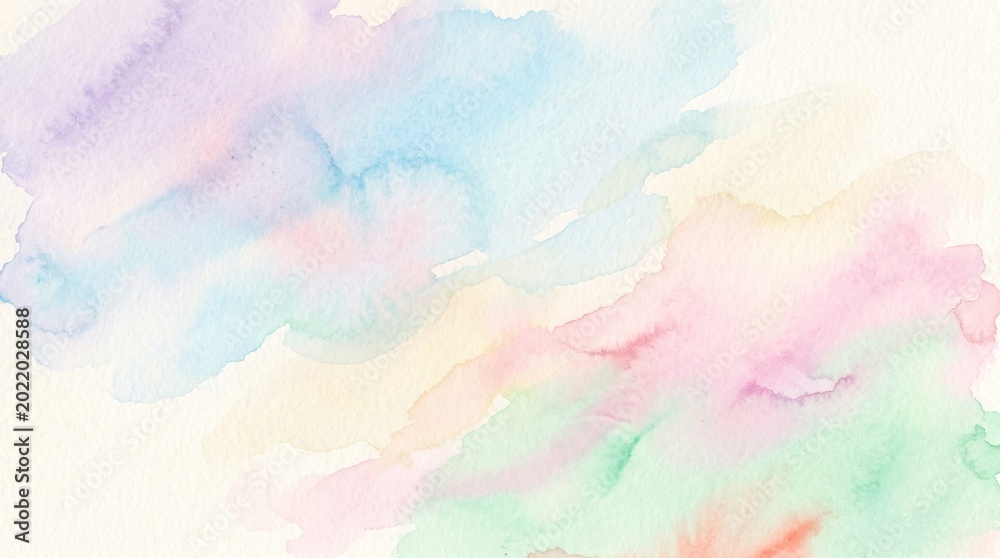 Fototapeta premium Hand Painted Pastel Watercolor Background with Flowing Soft Pigments and Subtle Paper Texture