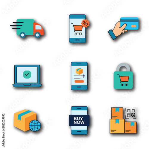 Modern E-Commerce Essentials: Online Shopping & Digital Payment Icon Set
