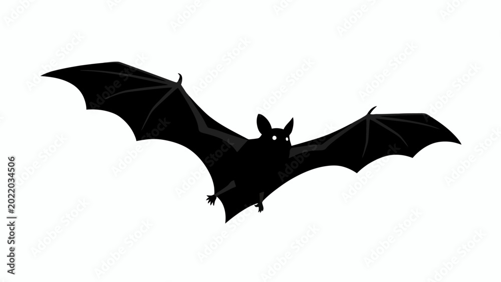 Fototapeta premium Black bat silhouette, flying mammal, Halloween icon, dark creature isolated on White Background