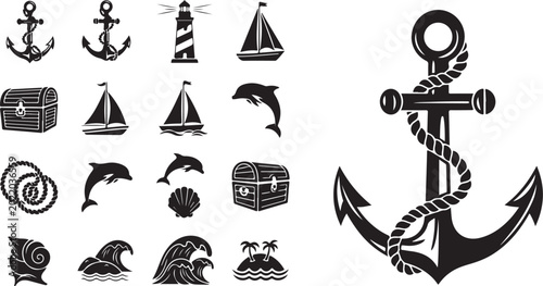 Nautical Symbols and Icons in Black and White