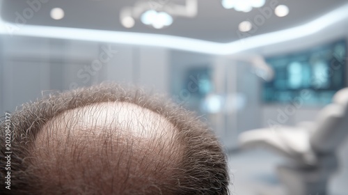 Tableau sur toile Top scalp with hair loss in clinical setting representing hair transplant clinic consultation and treatment planning