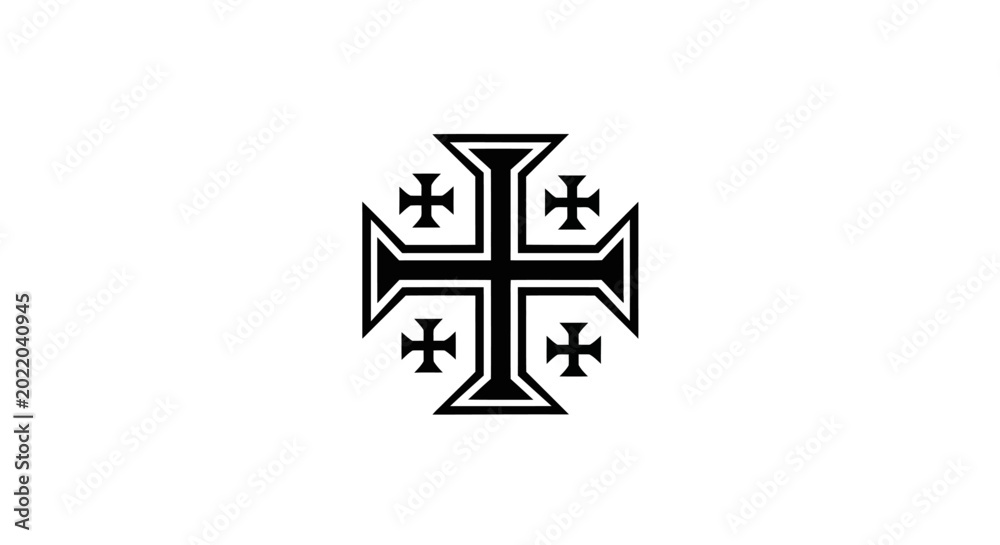 Obraz premium Jerusalem Cross Symbol, Religious Christian Emblem, Heraldic Design