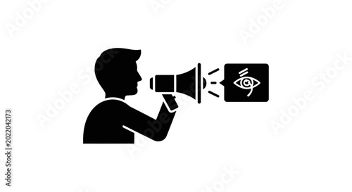 Принти на полотні Person with Megaphone Announcing Vision Symbol, Communication Icon