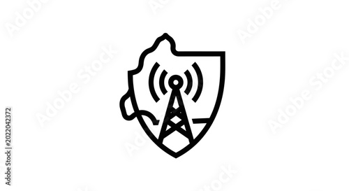 Tableau sur toile Radio Tower Shield Icon: Secure Communication Network Signal