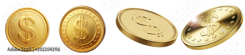 Canvas Print gleaming gold dollar coins, featuring the prominent dollar symbol, meticulously rendered as a 3d illustration against a black backdrop