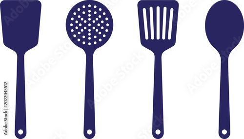 Kitchen spatula and cooking utensil set silhouette.