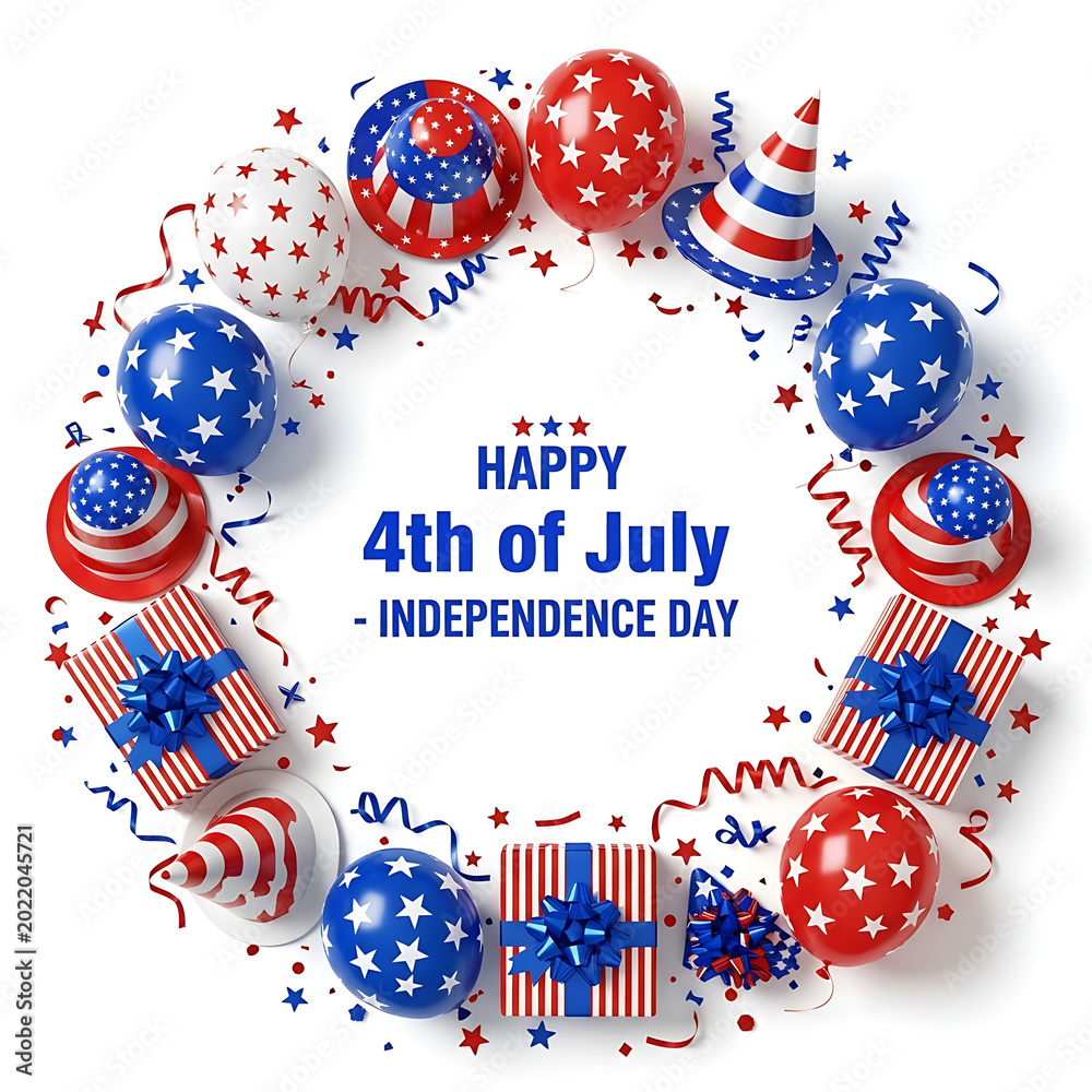Fototapeta premium Festive 4th of July Independence Day celebration with balloons and gifts