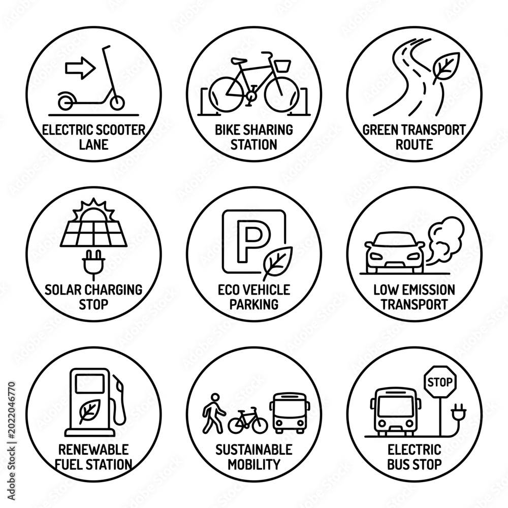 Fototapeta premium Sustainable Urban Transport Icons Displayed.
