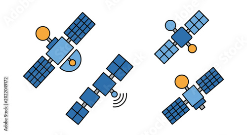 Satellite Line art vector set modern clean shapes illustration