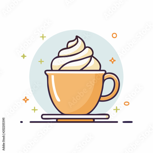 Stylized illustration of a coffee cup with whipped cream