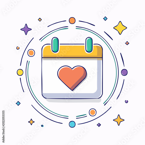 Calendar with Heart Icon and Festive Decorations