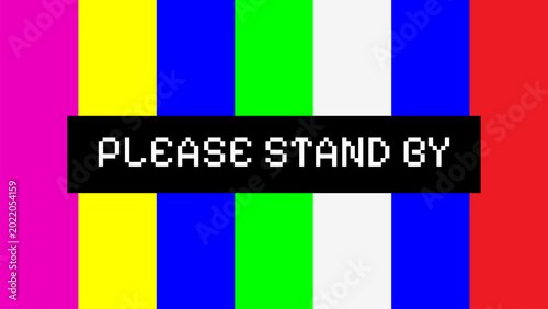 Konstfotografi Vibrant TV Error Screen with Please Stand By Message