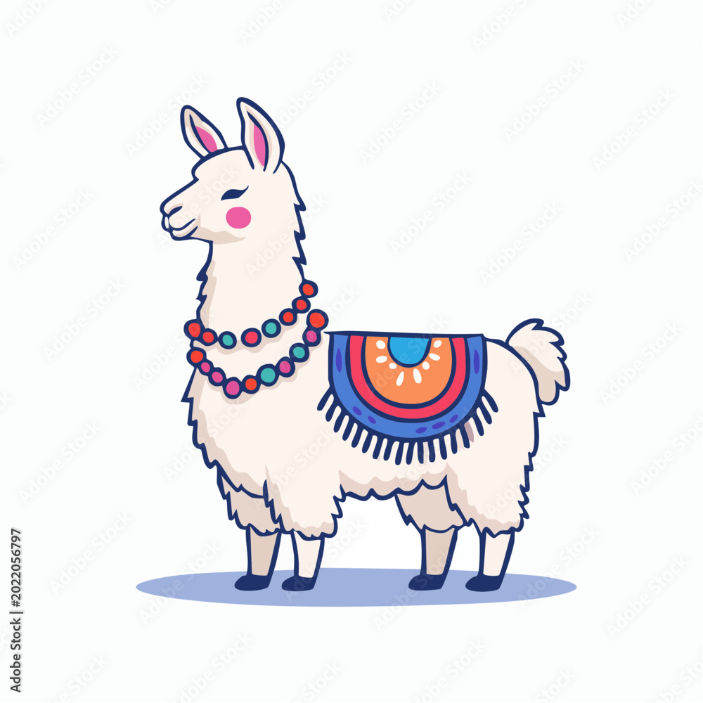 Obraz premium Cute Cartoon Llama with Colorful Decorations