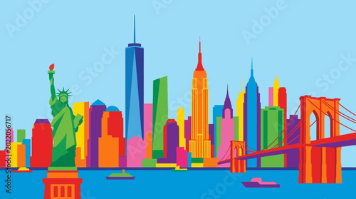 Konstfotografi Vibrant illustration of New York City skyline.