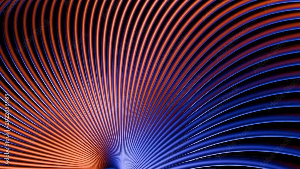 Obraz premium Abstract Orange Blue Neon Spiral Background With Futuristic Curved Wave Lines