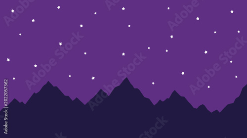 Fotografie Nighttime mountain landscape with starry sky.