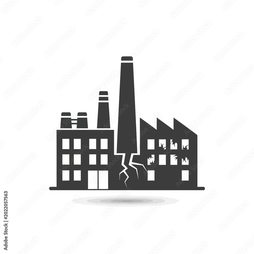 Obraz premium Halftone industrial power plant silhouette with cooling towers