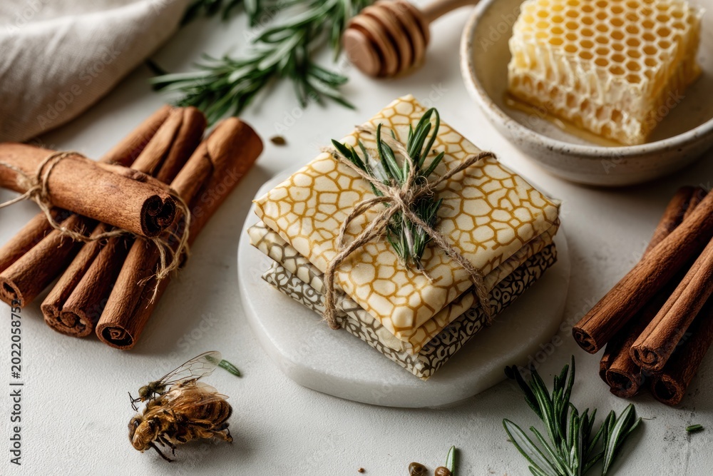 Fototapeta premium handcrafted soap with cinnamon and honeycomb