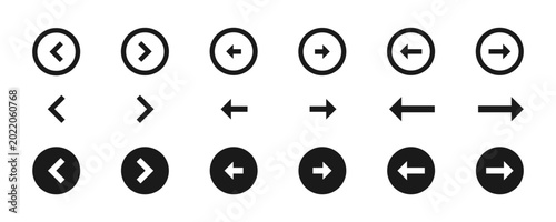 Tableau sur toile Arrow button icon set with next previous rounded navigation symbols, website sli