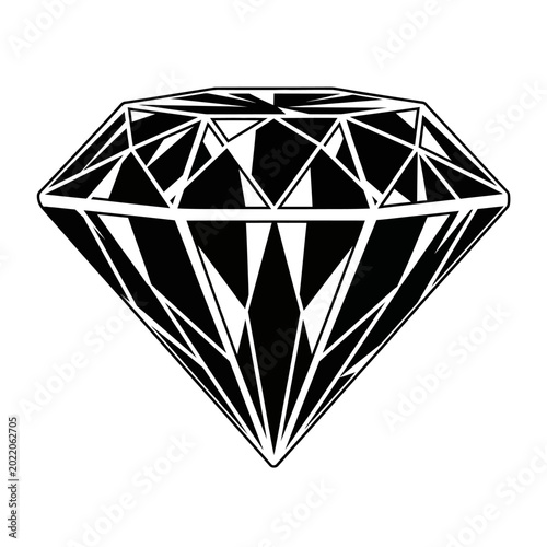 Black and White Diamond Icon, Gemstone Silhouette, Jewel Vector