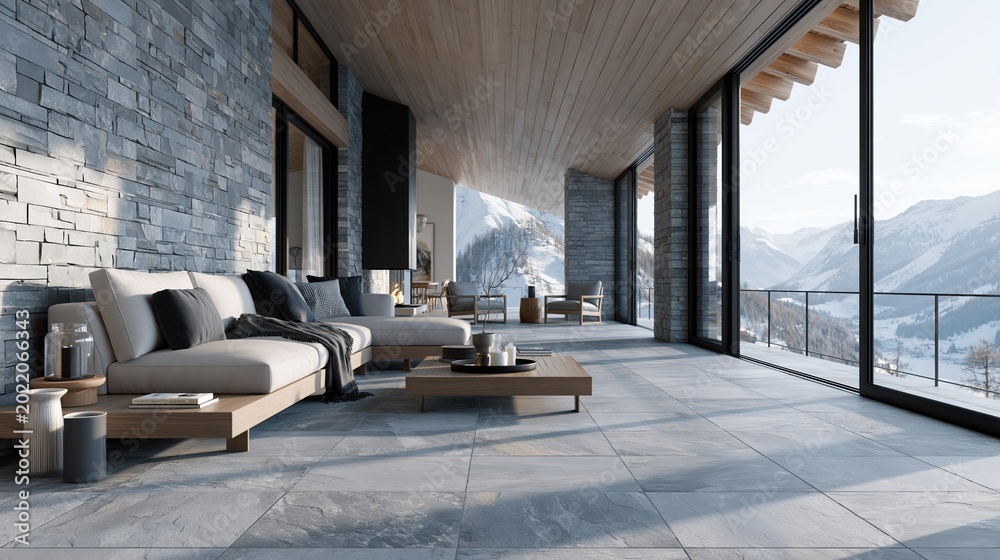 Fototapeta premium Luxurious modern mountain villa with panoramic views and contemporary interior design