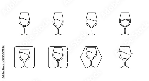 Set of minimalist wine glass icons for restaurant or bar menu design