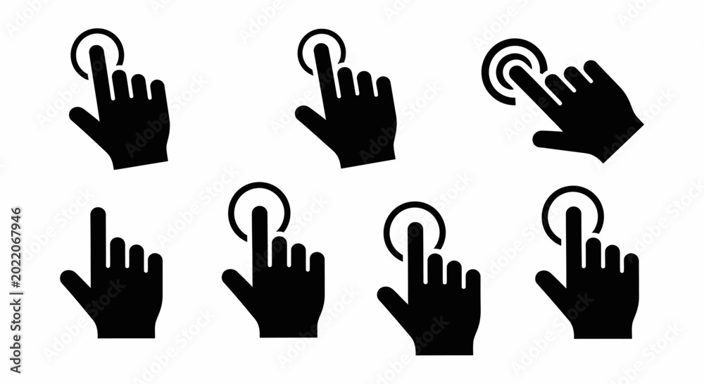 Obraz premium Set of Black Hand Cursor Icons for Touchscreen Interaction