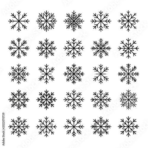 Black Snowflakes Isolated on White Background.