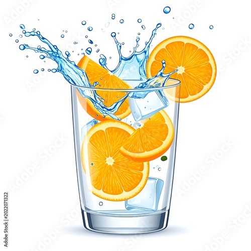 Fresh orange slices in water glass.