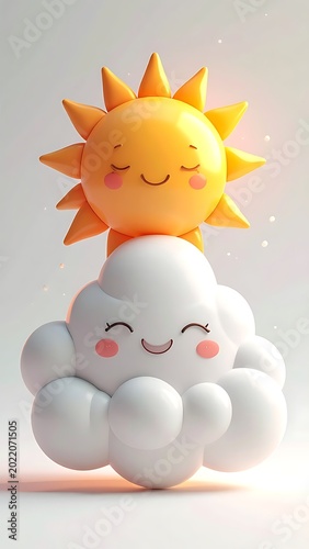 Happy sun and smiling white cloud.