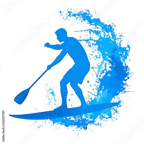 Man surfing on paddle board ocean.