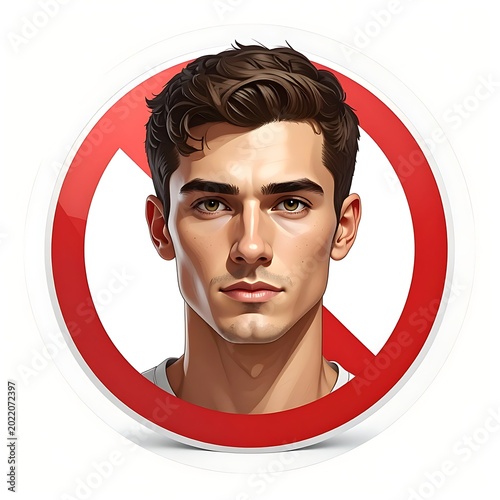 Prohibited male portrait with red circle.