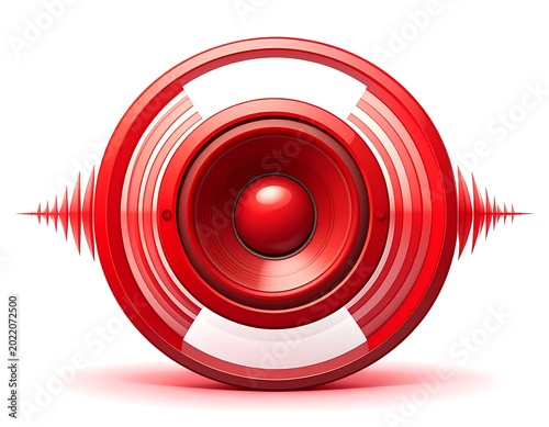 Red speaker icon with sound waves.