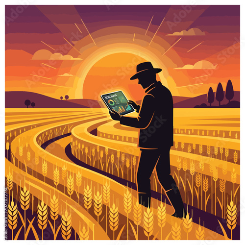 Bild auf Leinwand Smart Farming Technology Data Agriculture Business Growth | Farmer Tablet Field