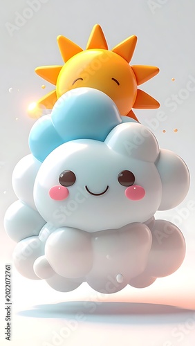 Smiling Cloud and Sun Cartoon Characters.