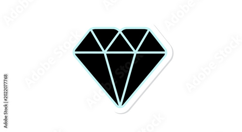 Tableau sur toile Simple Black Diamond Icon with Light Blue Outline and Shadow