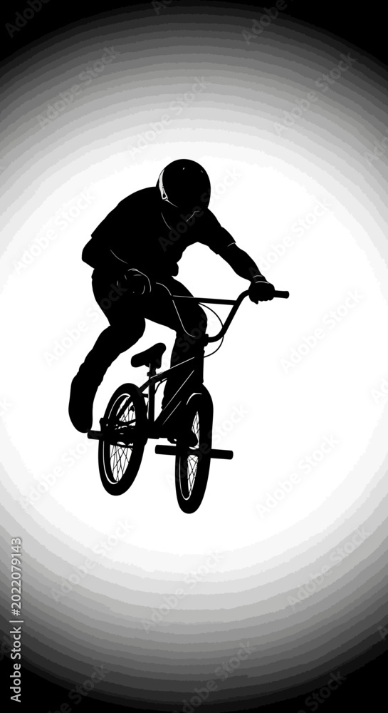 Fototapeta premium Silhouette of BMX rider performing a jump against a gradient background