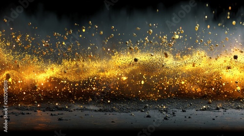Dynamic Explosion of Golden Particles Creating a Stunning Visual Effect on Dark Background