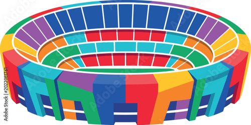 Konstfotografi Colorful 3D illustration of a large stadium with many seats  sports venue