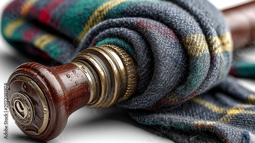 Elegant Umbrella Handle Wrapped in Warm Woolen Scarf with Classic Plaid Pattern