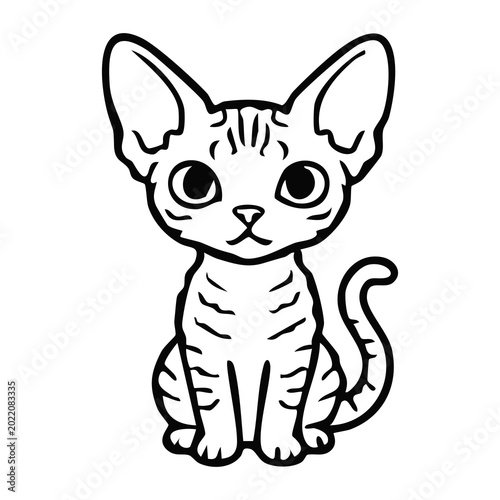 Schilderij op canvas Devon Rex Cat Vector Logo for Veterinary Clinic, Unique Curly Hair Kitten Mascot, Minimalist Feline Illustration for T-shirt Print