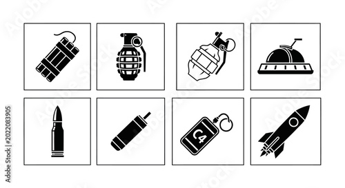 Photos Explosive Icons: Dynamite, Grenades, Bomb, Bullet, C4, Missile