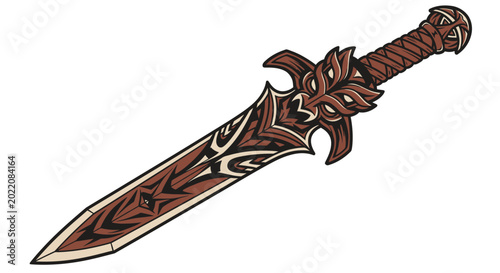 Schilderij op canvas Ornate Tribal Dagger with Intricate Patterns and Brown Handle