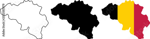 Photos Map of belgium in outline, silhouette and flag style