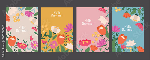 Collection of bright cards with abstract wildflowers and the text 