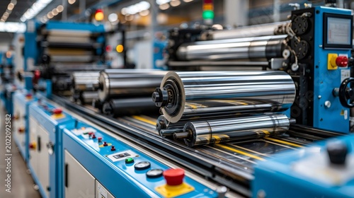 Industrial manufacturing machine producing metallic foil rolls
