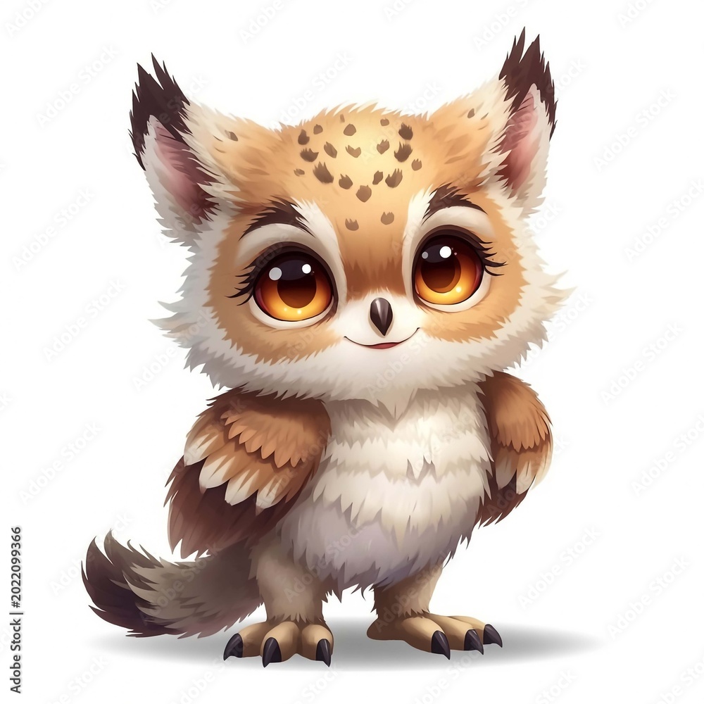 Fototapeta premium Adorable Cute Owl Character with Big Eyes - Whimsical Cartoon Animal