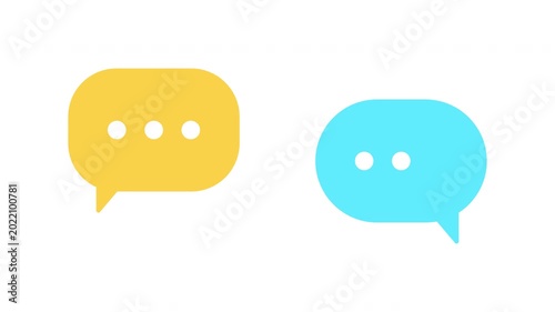 Animated Yellow and Cyan Flat Chat Bubbles Appearing One by One Side by Side with Typing Dots, White to Transparent Background