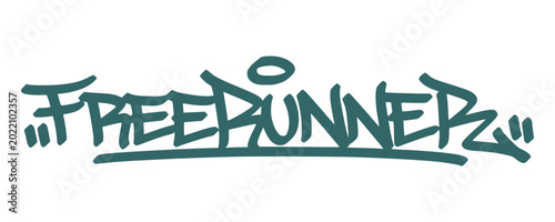 Cuadro en lienzo Free runner graffiti hand style lettering with halo on mint green background