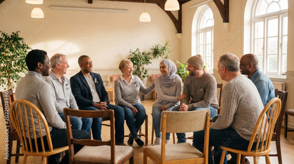 Obraz premium Diverse Group of Senior People Sitting in a Circle for a Support Group Meeting.
